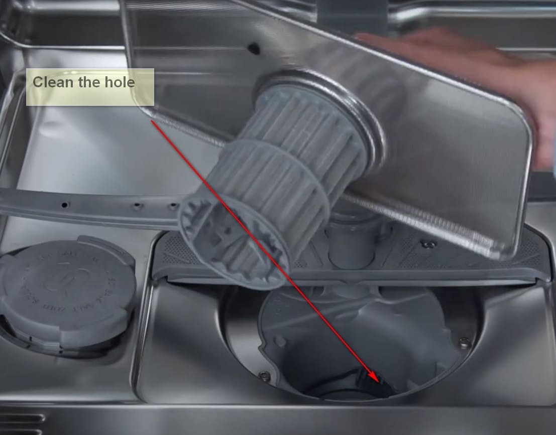 Bosch dishwasher error code E07 clean hole