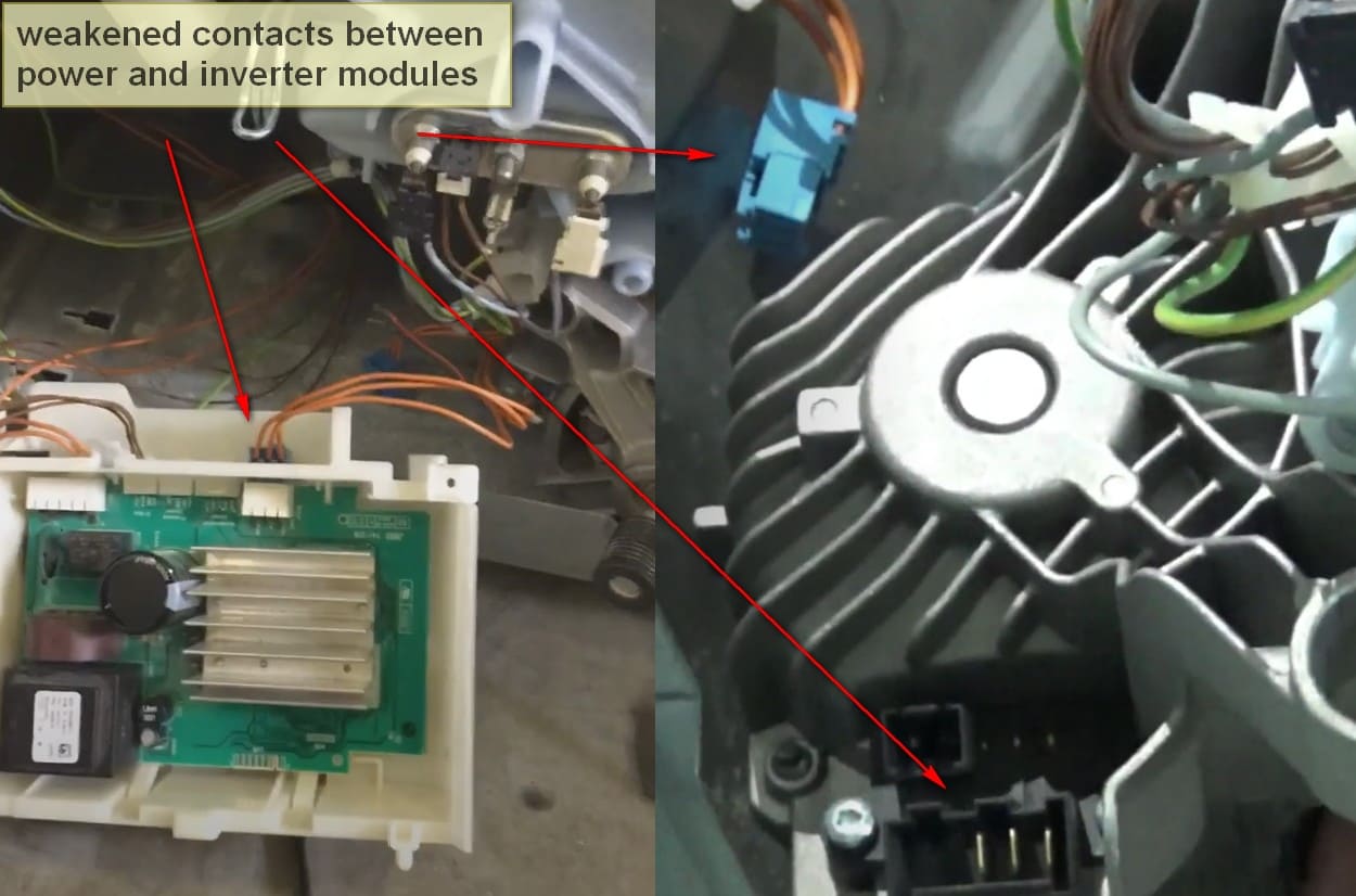 Bosch washer error code E57 weakened contacts between power and inverter modules