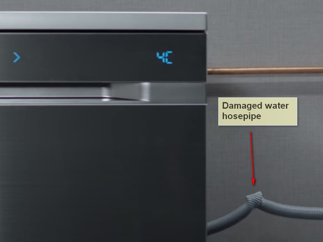 Samsung dishwasher error code 4C damaged water hosepipe