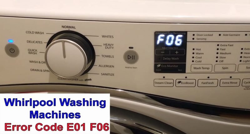 Whirlpool Duet washer error code E01 F06